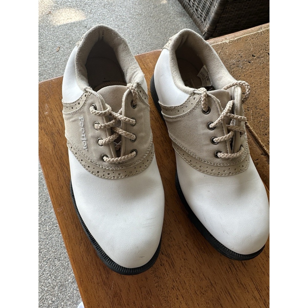 Footjoy Shoes Youth 4 M Golf Cleats Sneakers Beige White Lace Up